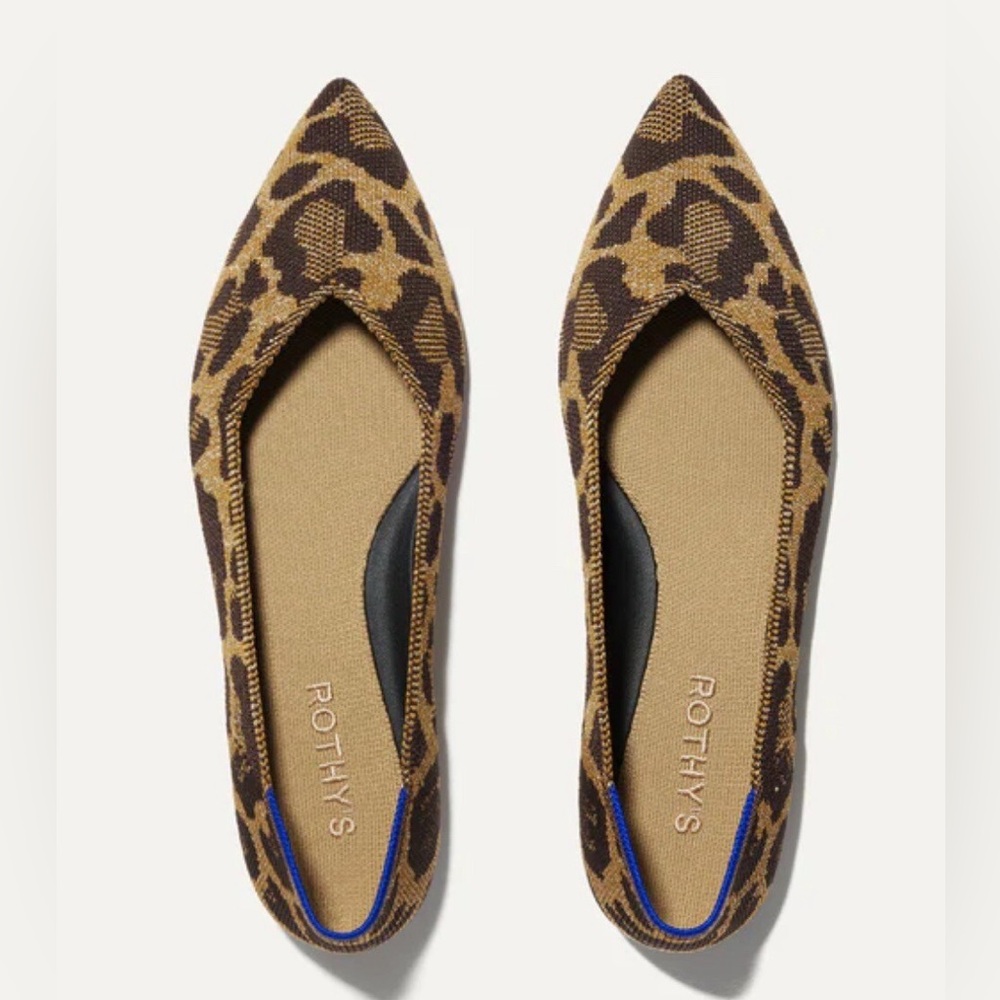 Rothy's Leopard-Print Pointed Toe Flats in Brown and Beige